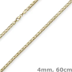 4mm Phantasiekette Kette Collier Halskette, 585 Gold Gelbgold, glänzend, 60cm