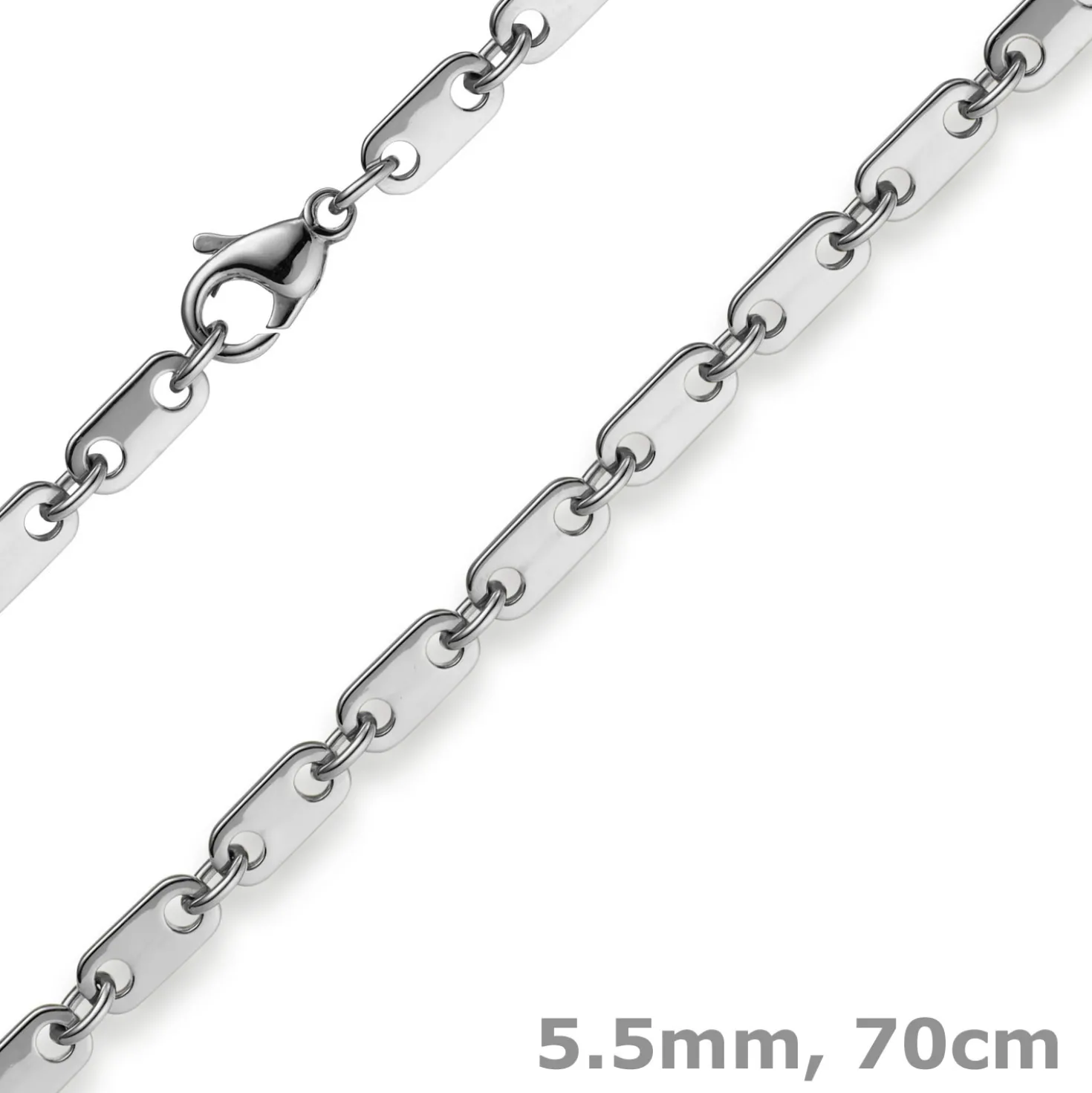5,5mm Plattenkette Kette Collier aus 585 Gold Weißgold massiv 70cm Herren