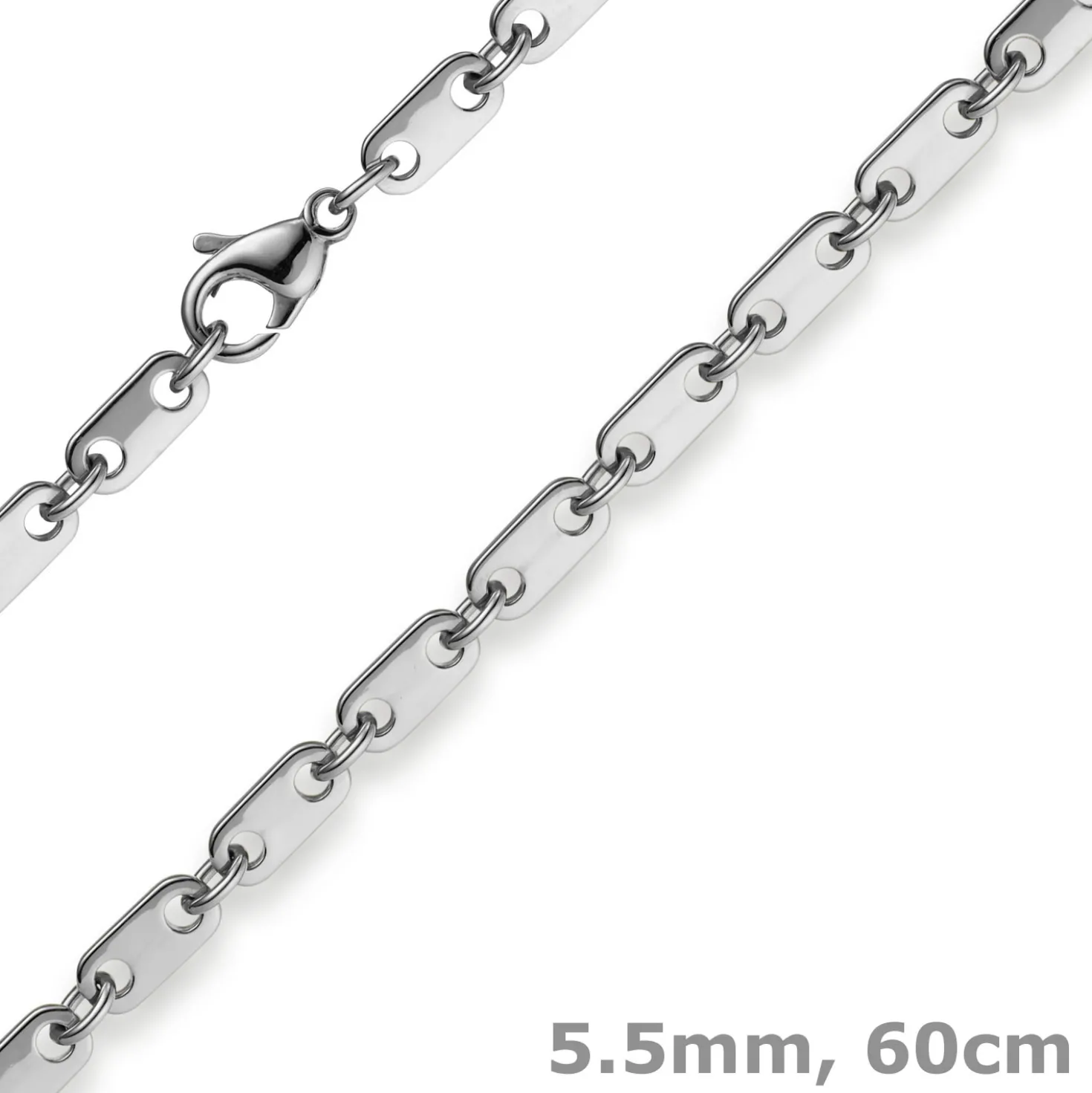 5,5mm Plattenkette Kette Collier aus 585 Gold Weißgold massiv 60cm Herren