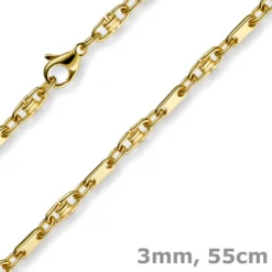 3mm Platte-Steigbügel Kette Collier Halskette, 585 Gold Gelbgold, 55cm