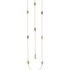 1mm Rankerkette mit Citrinen Blautopasen Amethysten, 585 Gold Gelbgold, 90cm