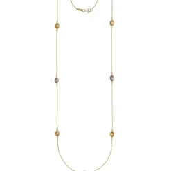 1mm Rankerkette mit Citrinen Blautopasen Amethysten, 585 Gold Gelbgold, 90cm