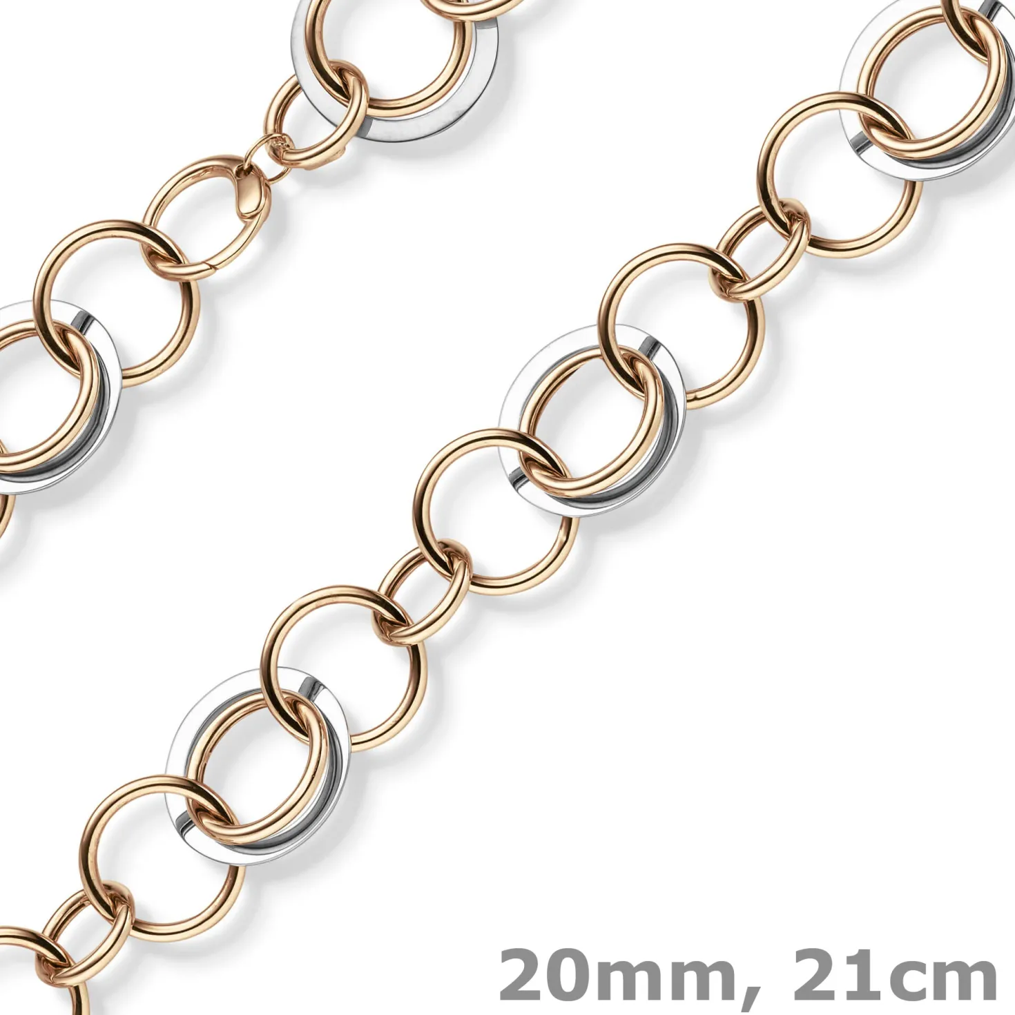 20mm Ringkette Phantasie-Armband Armkette aus 585 Gold Weißgold Rotgold 21cm