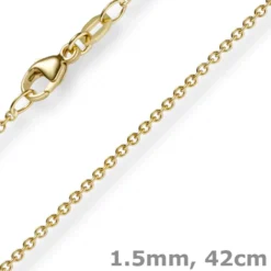 1,5mm Rund-Ankerkette aus 585 Gold Gelbgold Kette Collier Halskette, 42cm