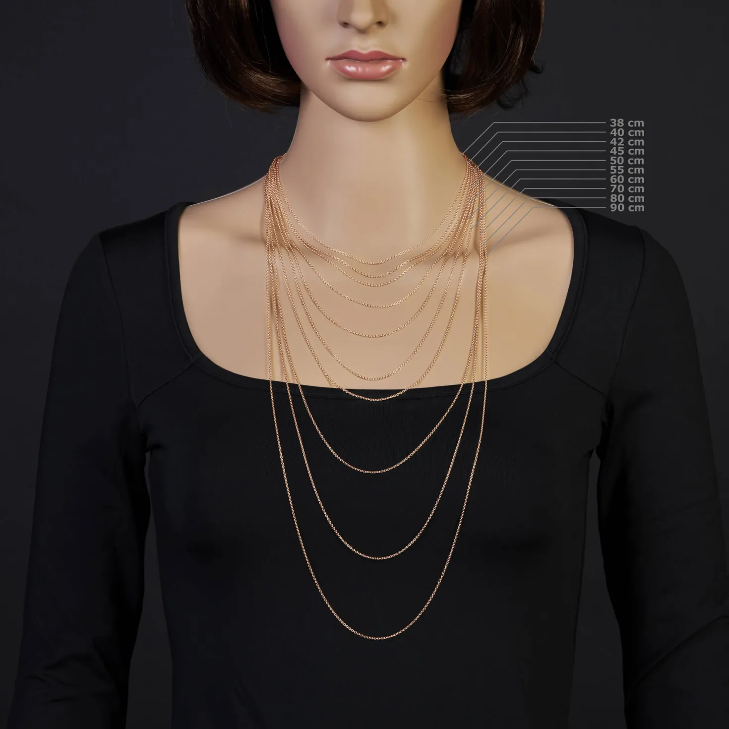 1,5mm Rund-Ankerkette aus 585 Gold Rotgold Kette Collier Halskette, 38cm