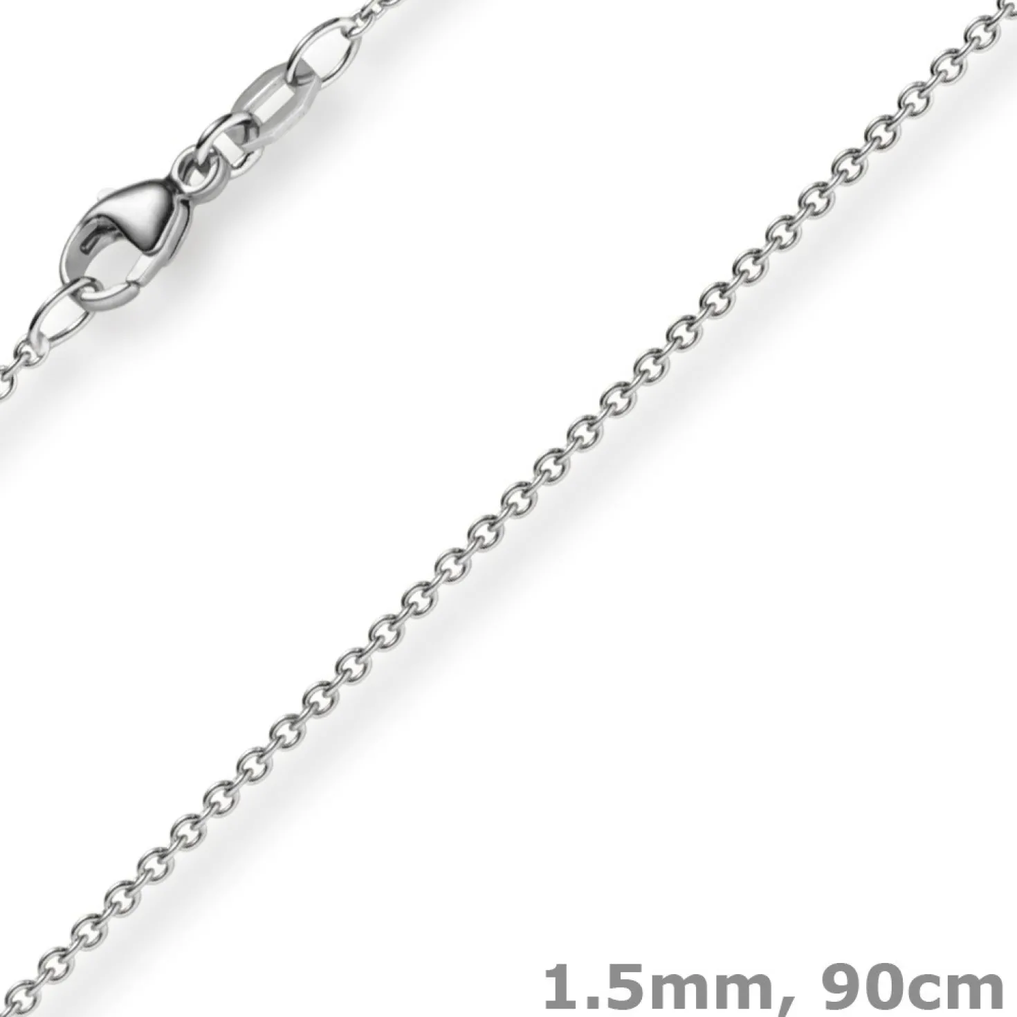 1,5mm Rund-Ankerkette aus 585 Gold Weißgold Kette Collier Halskette, 90cm