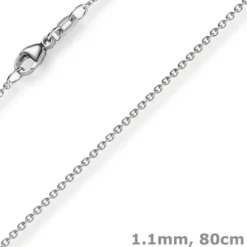 1,1mm Rund-Ankerkette aus 750 Gold Weißgold Kette Collier Halskette, 80cm