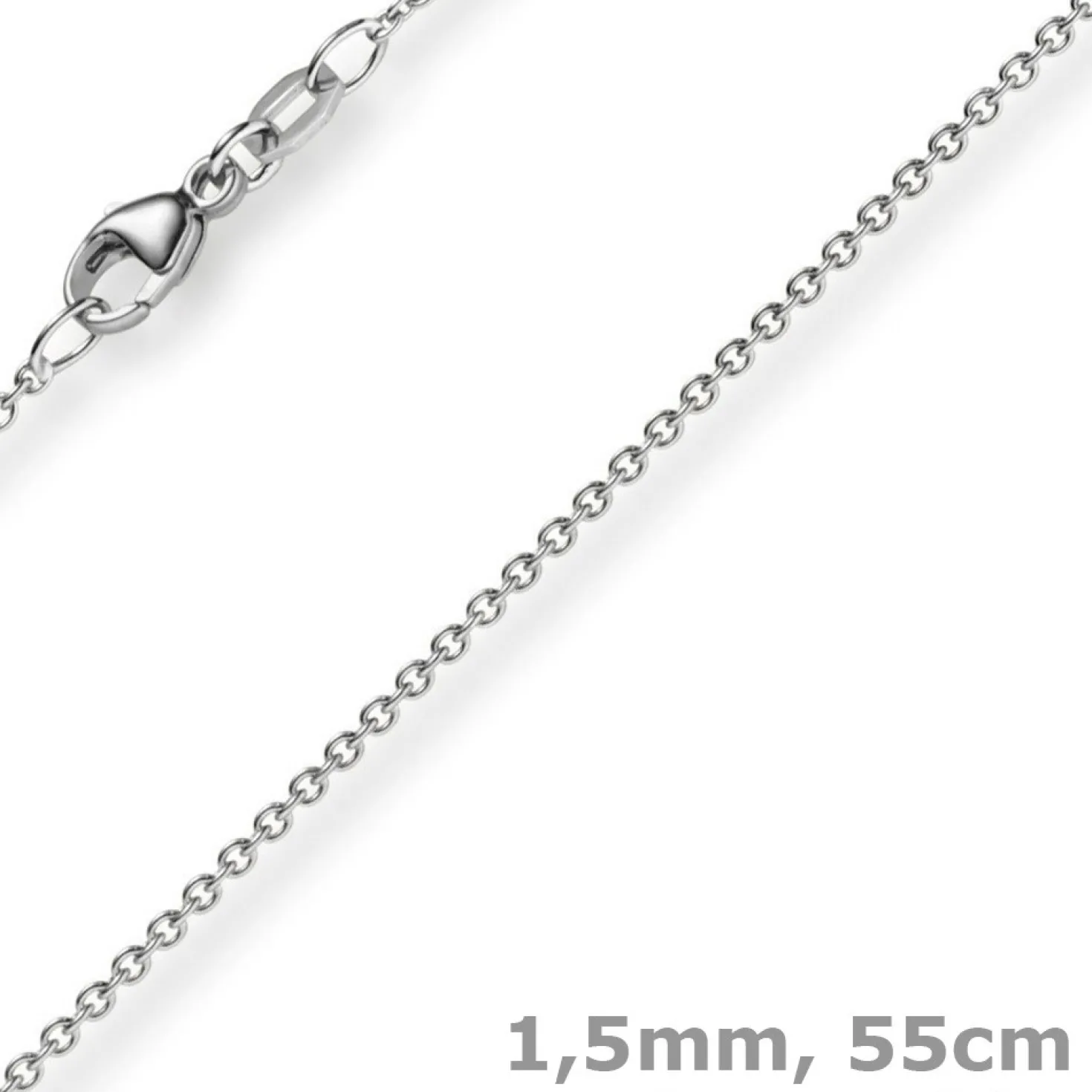 1,5mm Rund-Ankerkette aus 750 Gold Weißgold Kette Collier Halskette, 55cm