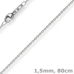 1,5mm Rund-Ankerkette aus 750 Gold Weißgold Kette Collier Halskette, 80cm