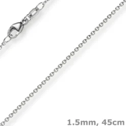 1,5mm Rund-Ankerkette aus 585 Gold Weißgold Kette Collier Halskette, 45cm