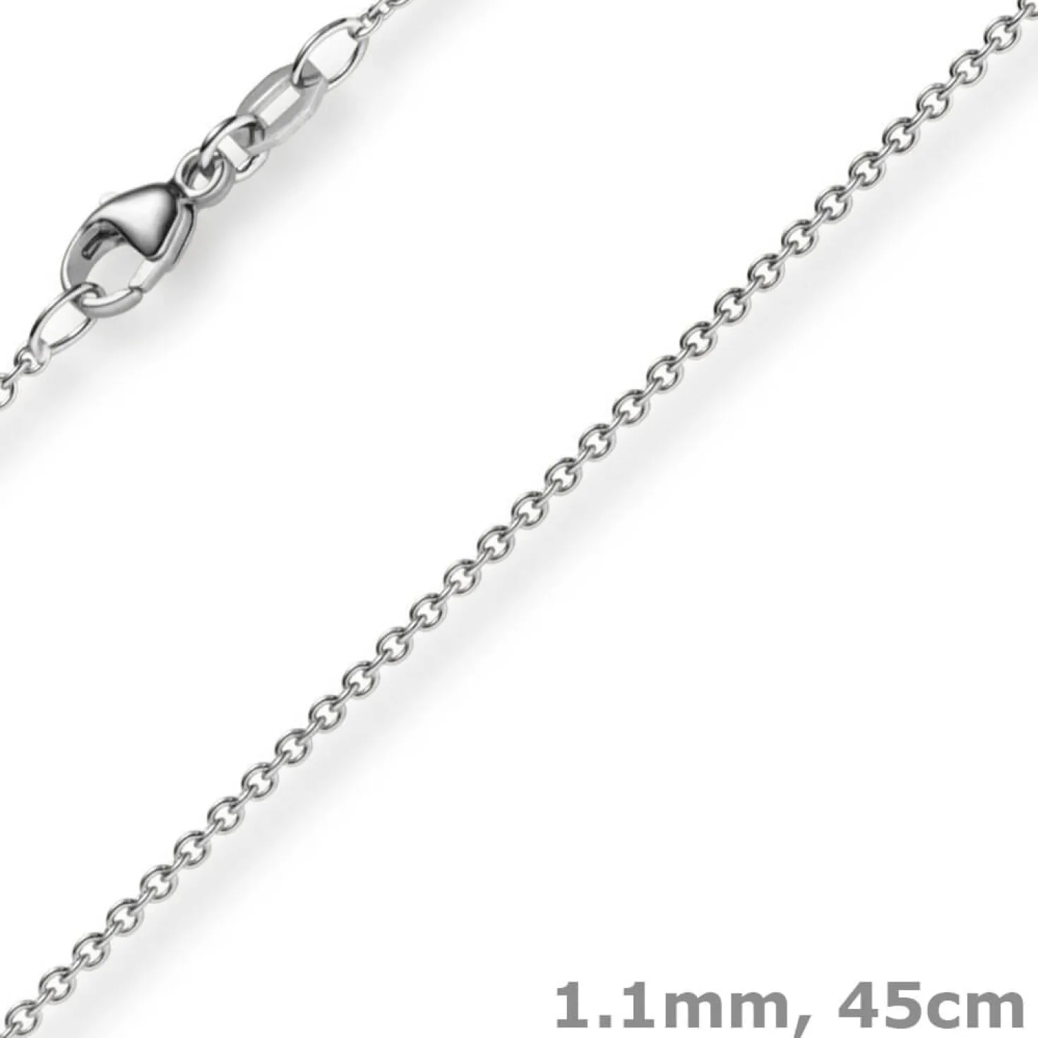 1,1mm Rund-Ankerkette aus 750 Gold Weißgold Kette Collier Halskette, 45cm