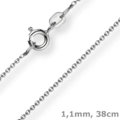 1,1mm Rund-Ankerkette aus 750 Gold Weißgold Kette Collier Halskette, 38cm