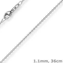 1,1mm Rund-Ankerkette aus 750 Gold Weißgold Kette Collier Halskette, 36cm
