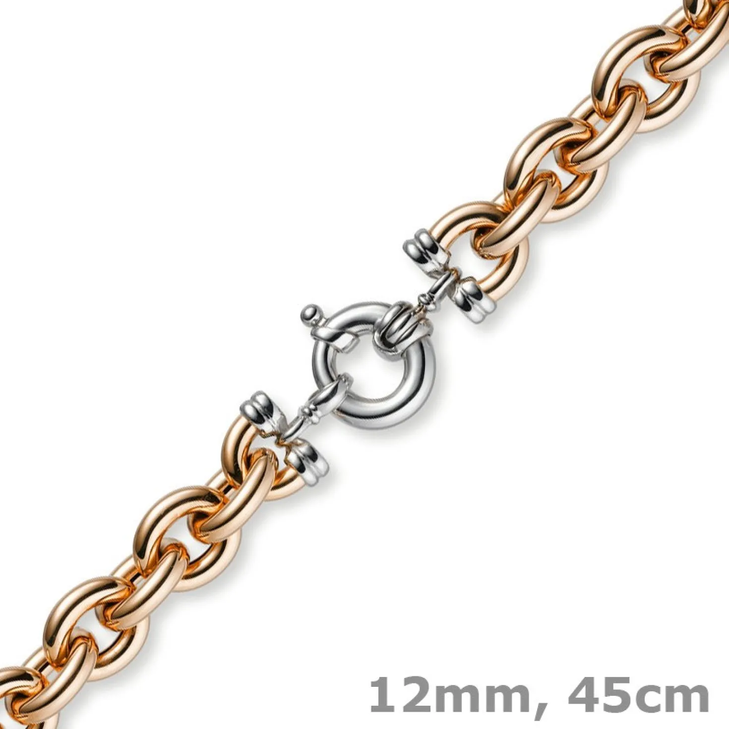 12mm Rundanker Kette Collier Halsschmuck 585 Gold Rotgold & Weißgold, 45cm