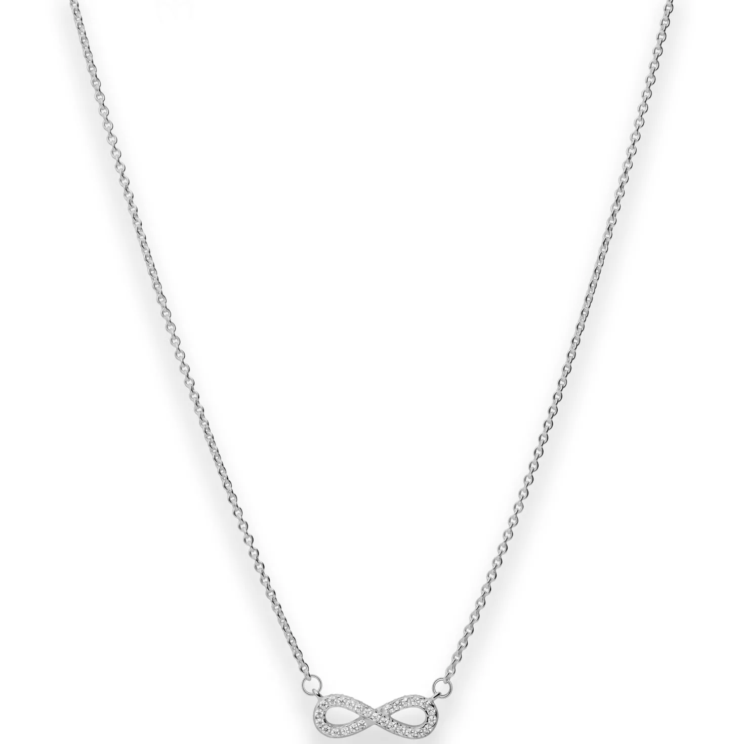 1,3mm Rund-Ankerkette Collier Infinity aus 925 Silber rhodiniert 42cm Zirkonia