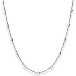 1,3mm Rund-Ankerkette Collier Kugel Halskette aus 925 Silber rhodiniert 55cm