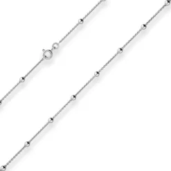 1,3mm Rund-Ankerkette Collier Kugel Halskette aus 925 Silber rhodiniert 50cm