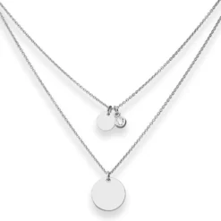 1,1mm Rund-Ankerkette Collier Plättchen aus 925 Silber rhodiniert 38cm Zirkonia