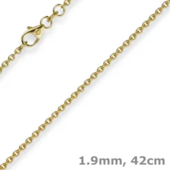1,9mm Rund-Ankerkette 750 Gold Gelbgold Kette Collier Halskette, 42cm