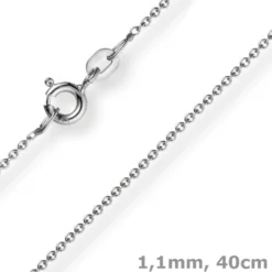 1,1mm Rund-Ankerkette 585 Gold Weißgold Kette Collier Halskette, 40cm