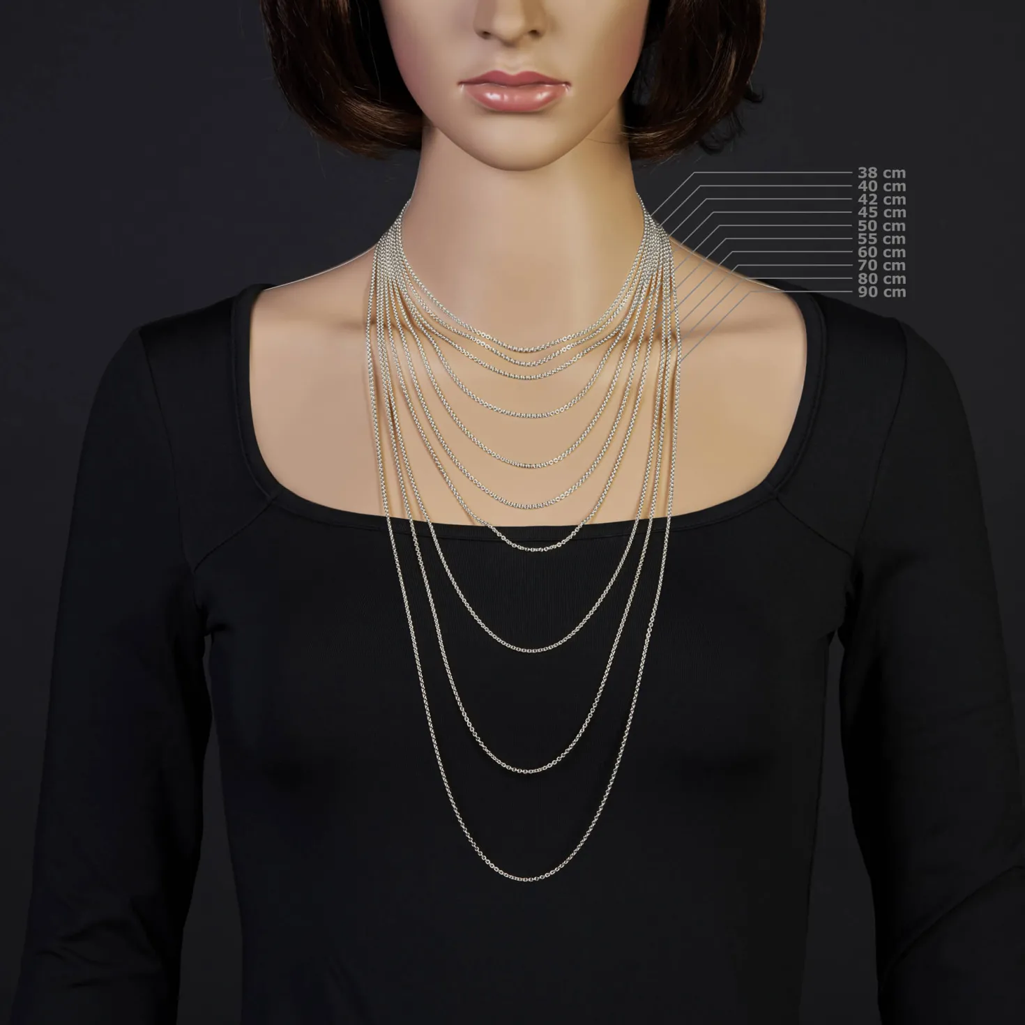1,9mm Rund-Ankerkette 750 Gold Weißgold Kette Collier Halskette, 80cm