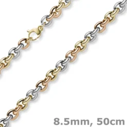 8,5mm Rund-Ankerkette Halskette Phantasiekette aus 585 Gold gelb/rot/weiß 50cm