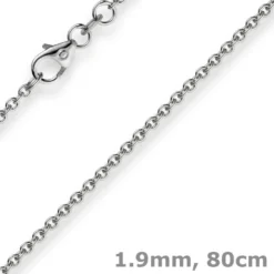 1,9mm Rund-Ankerkette Kette Collier, 585 Gold Weißgold Goldkette, 80cm