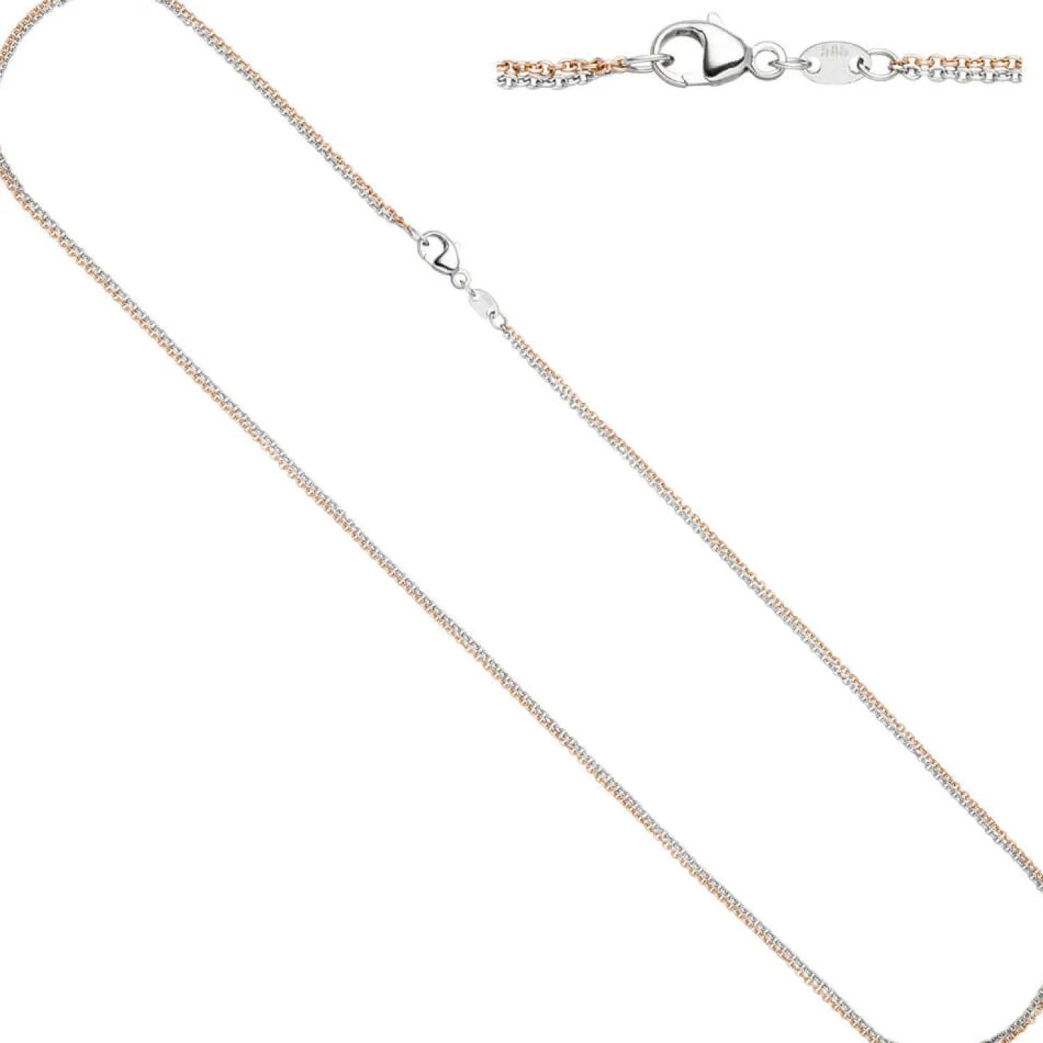2mm Rundankerkette Kette Collier, 2-reihig, 585 Gold bicolor, Damen, 42cm