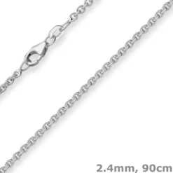 2,4mm Rund-Ankerkette Kette Collier Halskette aus 925 Silber rhodiniert 90cm