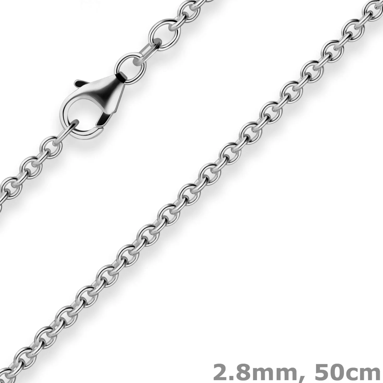 2,8mm Rund-Ankerkette Kette Collier Halskette aus 925 Silber rhodiniert 50cm