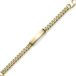 9,5mm Schildband Panzerarmband mit Gravurplatte 585 Gold Gelbgold massiv 21cm