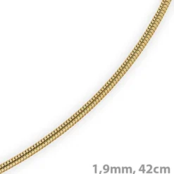1,9mm Schlangenkette Kette Collier, 750 Gold Gelbgold, Goldkette 42cm