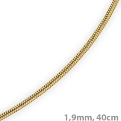 1,9mm Schlangenkette Kette Collier, 750 Gold Gelbgold, Goldkette 40cm