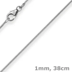 1mm Schlangenkette Kette Collier aus 750 Gold Weißgold, Goldkette 38cm
