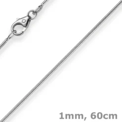 1mm Schlangenkette Kette Collier aus 750 Gold Weißgold, Goldkette 60cm