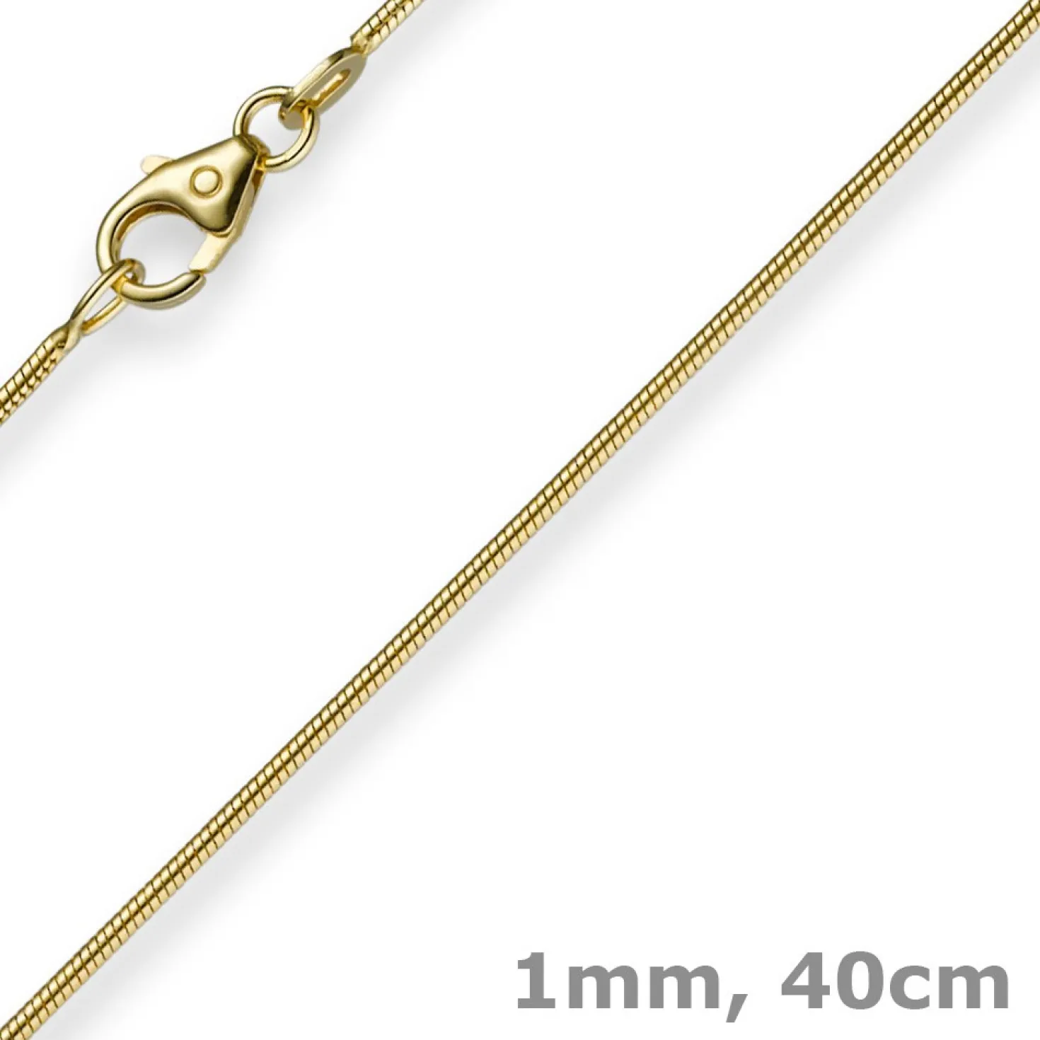 1mm Schlangenkette Kette Collier aus 750 Gold Gelbgold, Goldkette 40cm