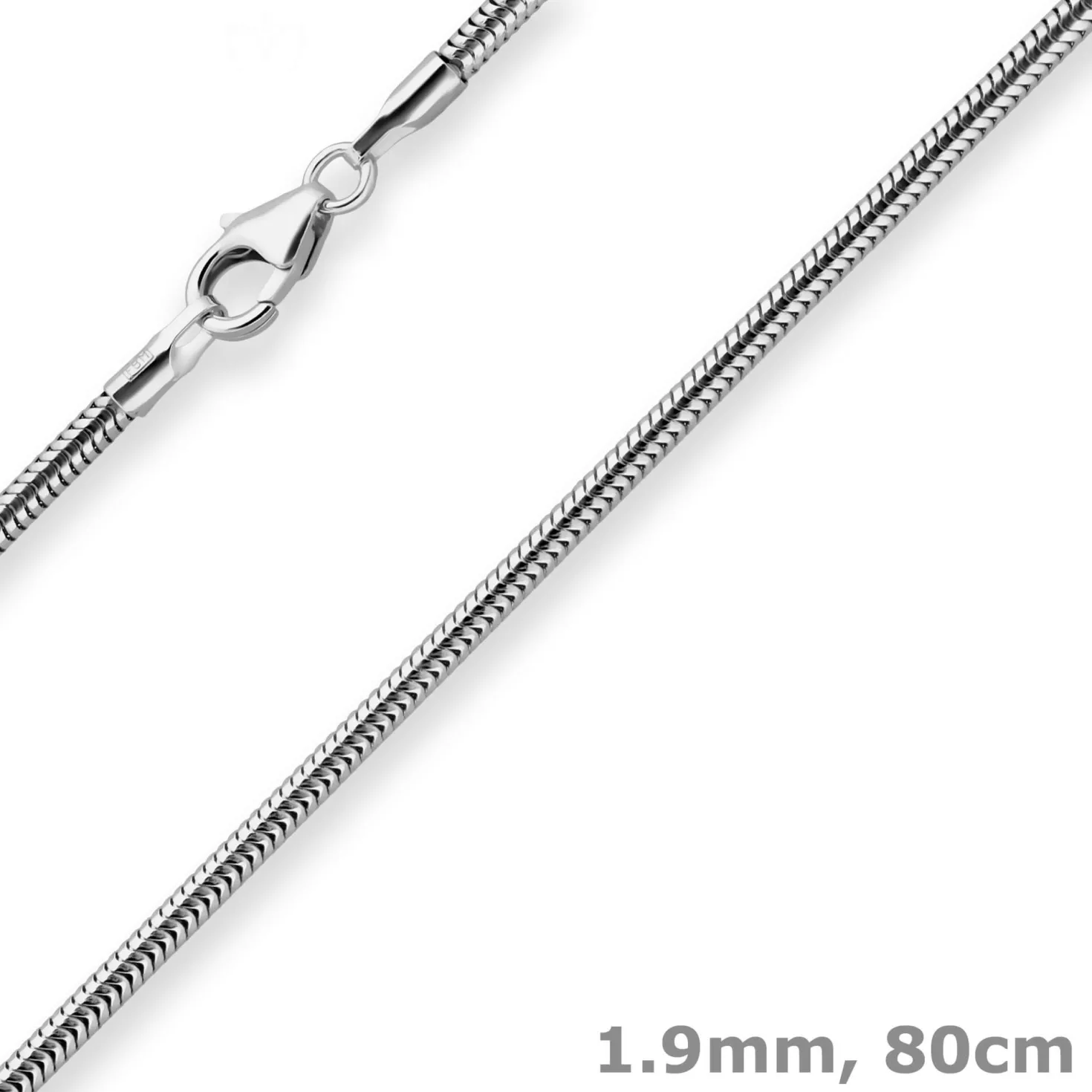 1,9mm Schlangenkette Kette Collier Halskette aus 925 Silber rhodiniert 80cm