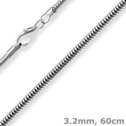 3,2mm Schlangenkette Kette Collier Halskette aus 925 Silber rhodiniert 60cm