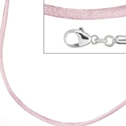 2,8mm Seidenband Seidencollier rose, Karabiner 925 Silber, Damen, 42cm