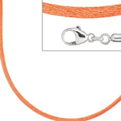 2,8mm Seidenband Seidencollier orange, Karabiner 925, Damen, 42cm