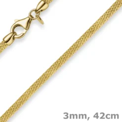 3mm Strickcollier Kette Halsreif, 585 Gold Gelbgold, 42cm, Damen
