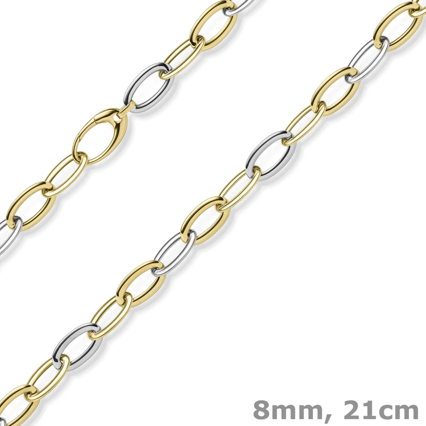 8mm Weit-Anker-Armband Phantasie Armschmuck 585 Gold Gelbgold & Weißgold 21cm
