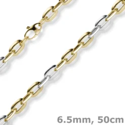 6,5mm Weit-Anker-Kette Collier 585 Gold Gelbgold Weißgold bicolor 50cm Halskette
