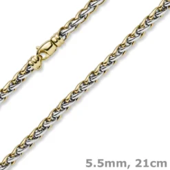 5,5mm Zopf-Armband Armschmuck Armkette 585 Gold Gelbgold & Weißgold bicolor 21cm
