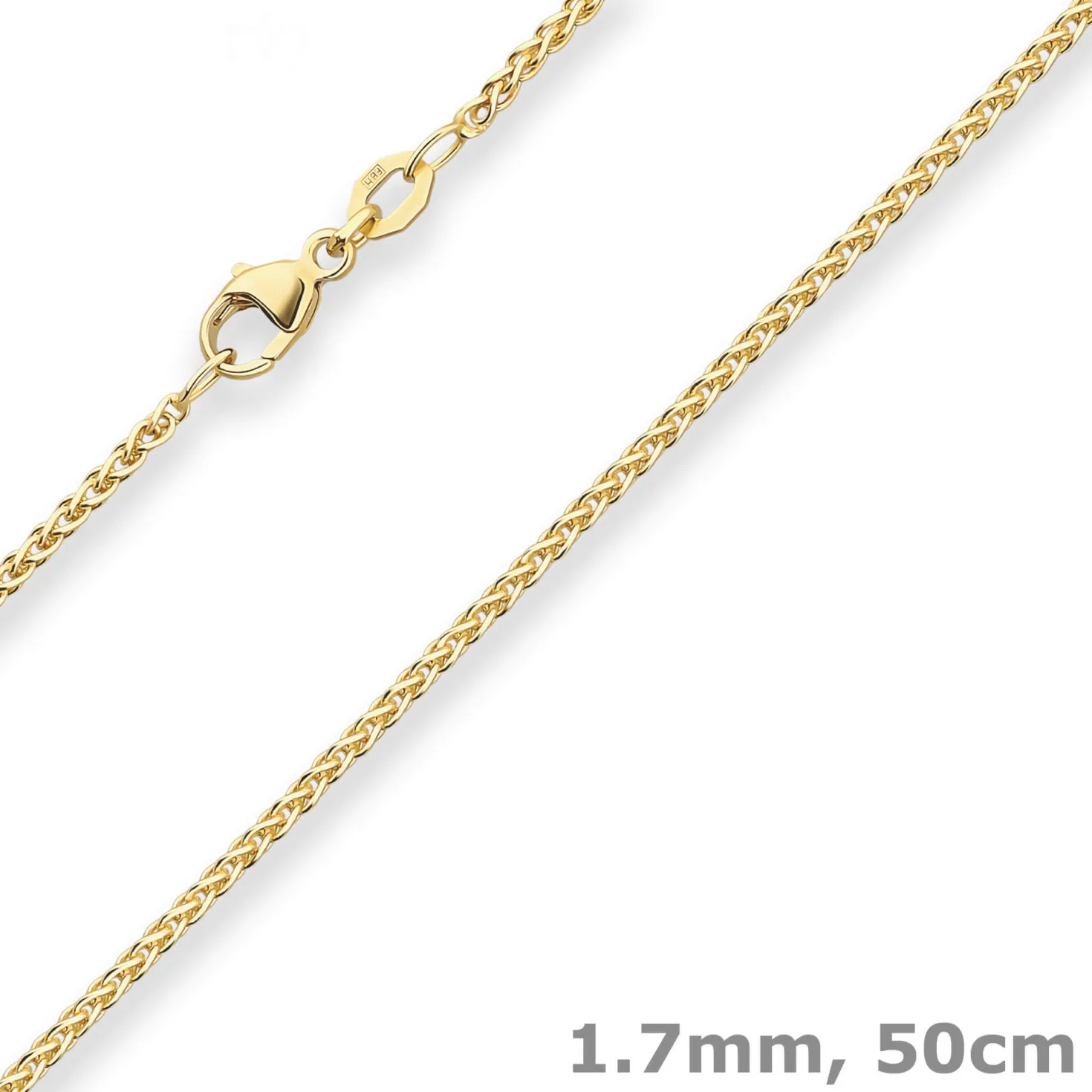 1,7mm Zopfkette Goldkette Collier Halskette aus 375 Gold Gelbgold 50cm