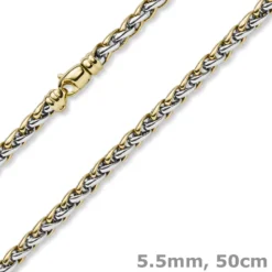 5,5mm Zopfkette Halskette Collier aus 585 Gold Gelbgold & Weißgold bicolor 50cm