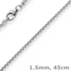 1,5mm Zopfkette Kette Collier aus 750 Gold Weißgold massiv, 45cm