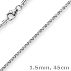 1,5mm Zopfkette Kette Collier aus 750 Gold Weißgold massiv, 45cm