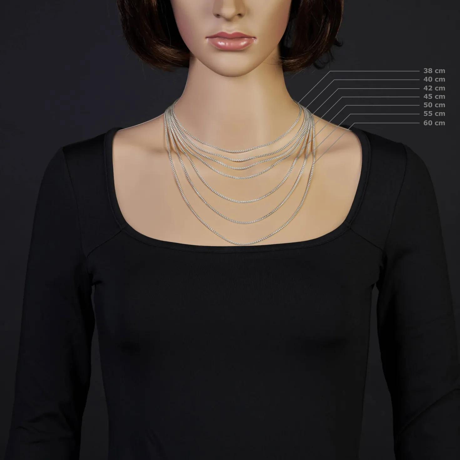 1,5mm Zopfkette Kette Collier aus 585 Gold Weißgold, Goldkette, 60cm