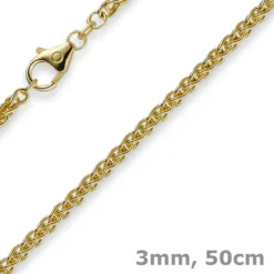 3mm Zopfkette Kette Collier aus 585 Gold Gelbgold, Goldkette, 50cm